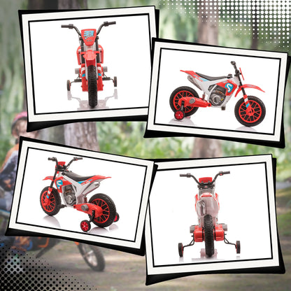 Kids Dirt Bike 12V Battery, Training Wheels, Red Electric Motorcycles at Gallery Canada
