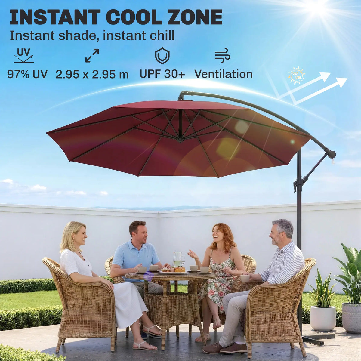 10' Deluxe Patio Umbrella, Banana Hanging Offset Sunshade, Wine Red Cantilever Umbrellas at Gallery Canada