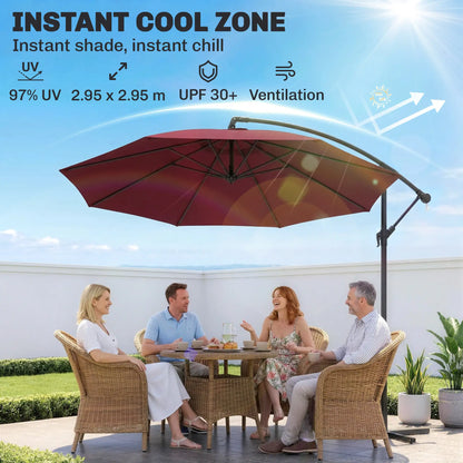 10' Deluxe Patio Umbrella, Banana Hanging Offset Sunshade, Wine Red Cantilever Umbrellas at Gallery Canada