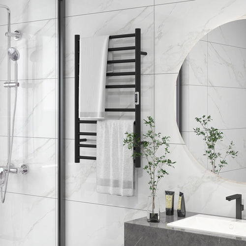 Wall Mounted Heated Towel Rack, 10-Bar Electric Warmer, Adjustable Temperature