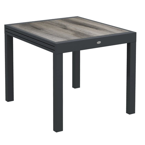 Extendable Dining Table, Rectangular Outdoor Table, Aluminum Frame, Plastic Top, Grey