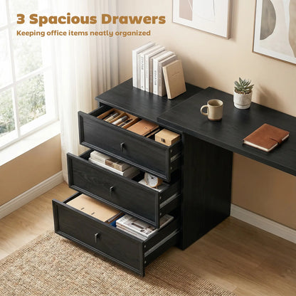 L-Shaped Computer Desk, 3 Drawers, Black Wood Grain, Black Computer Desks at Gallery Canada