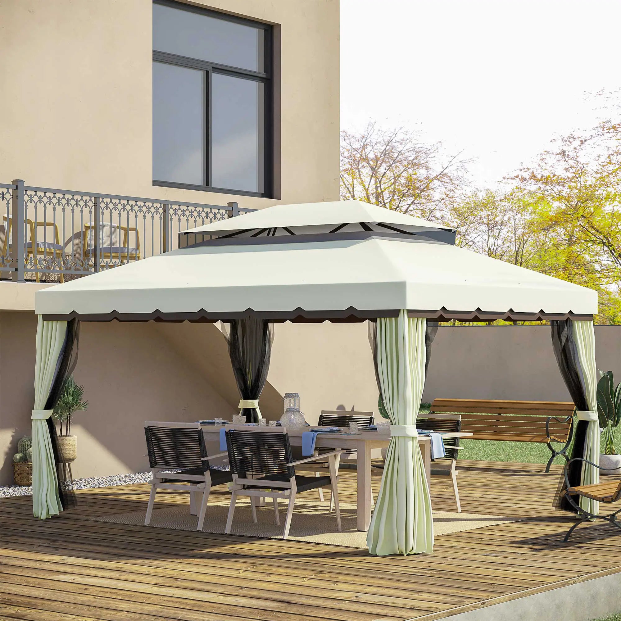 10'x13' Aluminum Gazebo, Double Tier, Netting, Curtains, White Gazebos at Gallery Canada