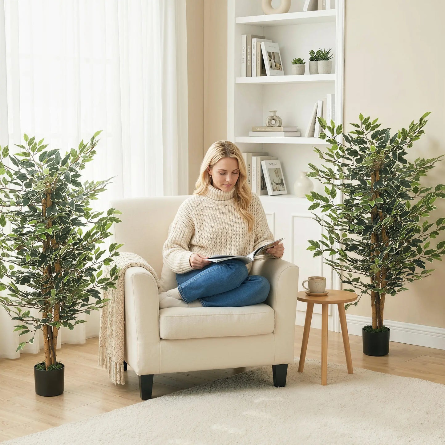 Artificial Ficus Tree With Leaves, Faux Plant In Nursery Pot Artificial Trees at Gallery Canada