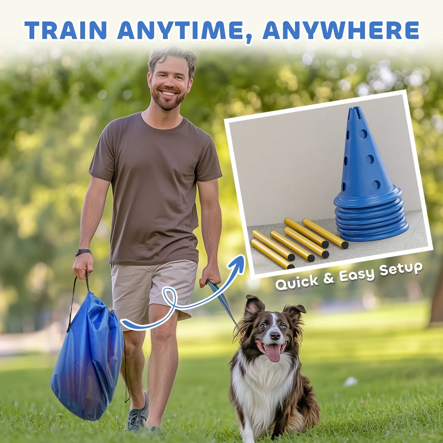 Dog Agility Hurdle Cone Set, Adjustable Obstacle Course, 6 Cones & Poles, Blue Dog Agility Training Equipment at Gallery Canada
