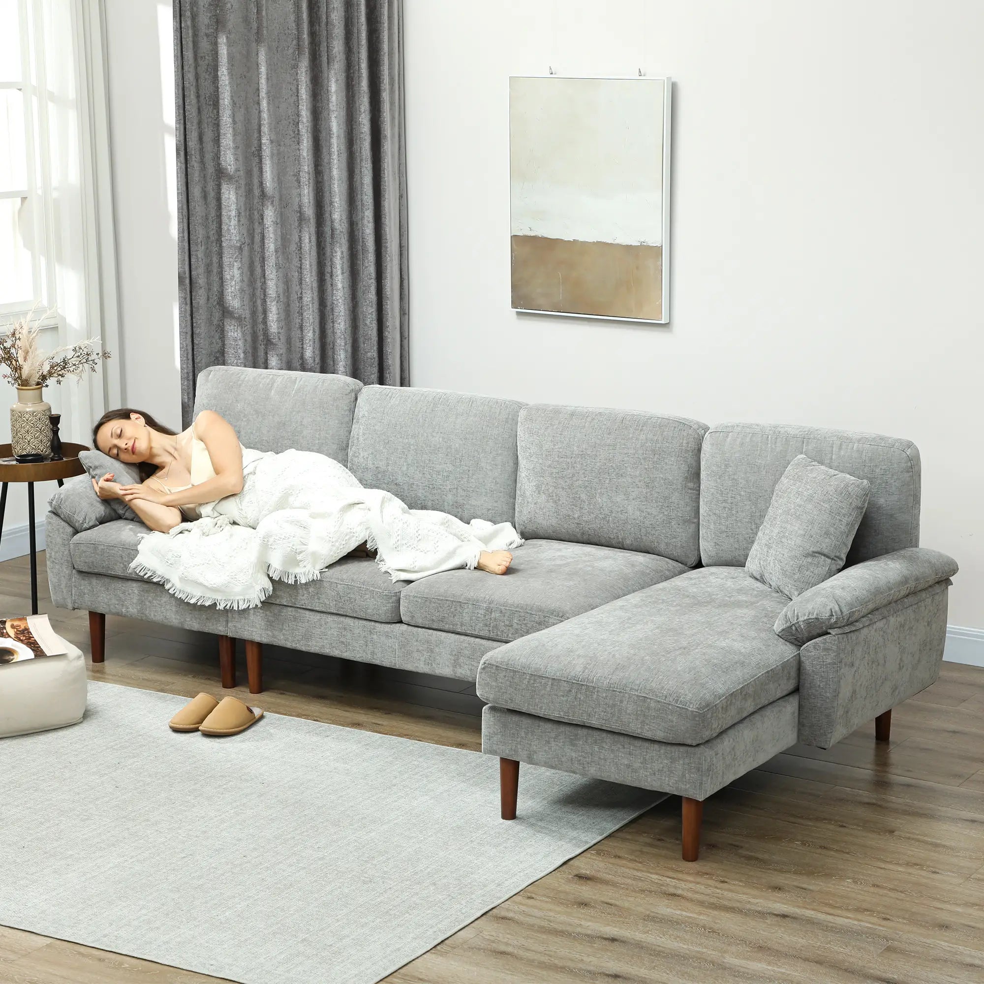 L-Shape Sofa, Modern Sectional Couch with Chaise Lounge, Grey 3-Seater Sofas at Gallery Canada