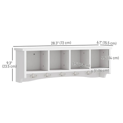 Wall Mount Coat Rack with Shelf, 28", 5 Hooks, 4 Compartments, White Clothing Storage at Gallery Canada