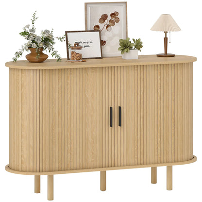 47" Buffet Cabinet, Fluted Sideboard with Sliding Doors, Oak, Oak Storage Cabinets at Gallery Canada