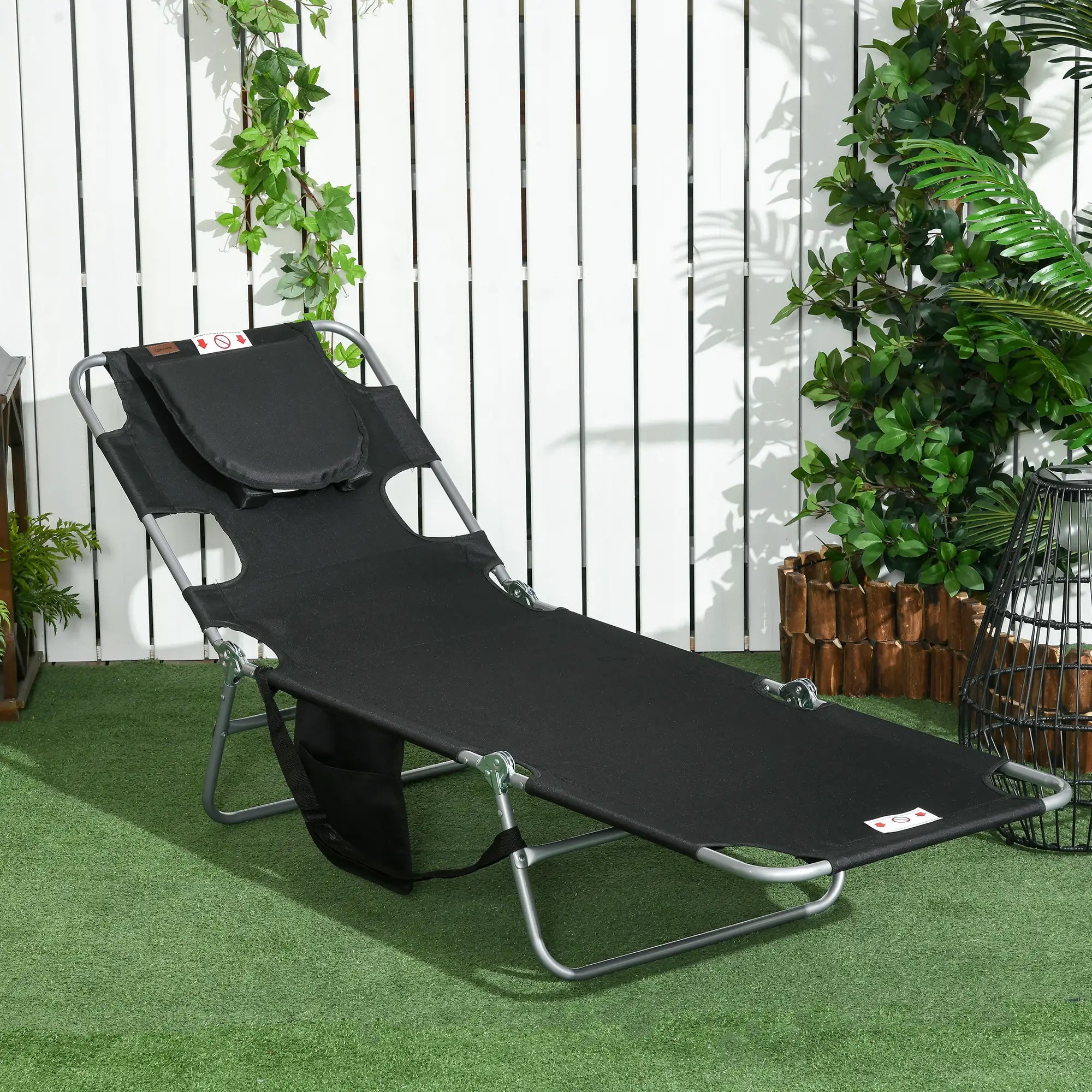 Folding Outdoor Lounge Chair, 5-Level Tanning Chair, Black Lounger Chairs at Gallery Canada