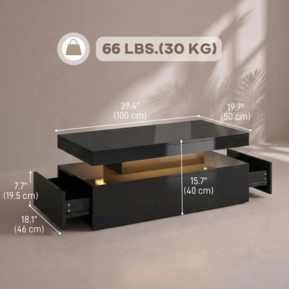 2-Tier LED Coffee Table With Storage, Black Coffee Tables at Gallery Canada