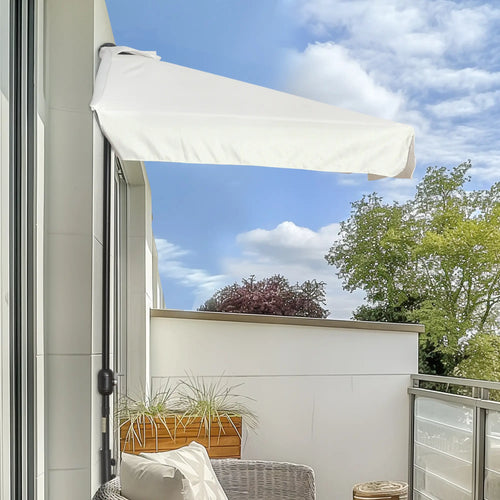 7.5ft Half Umbrella with Crank Handle, Top Vent, Cream
