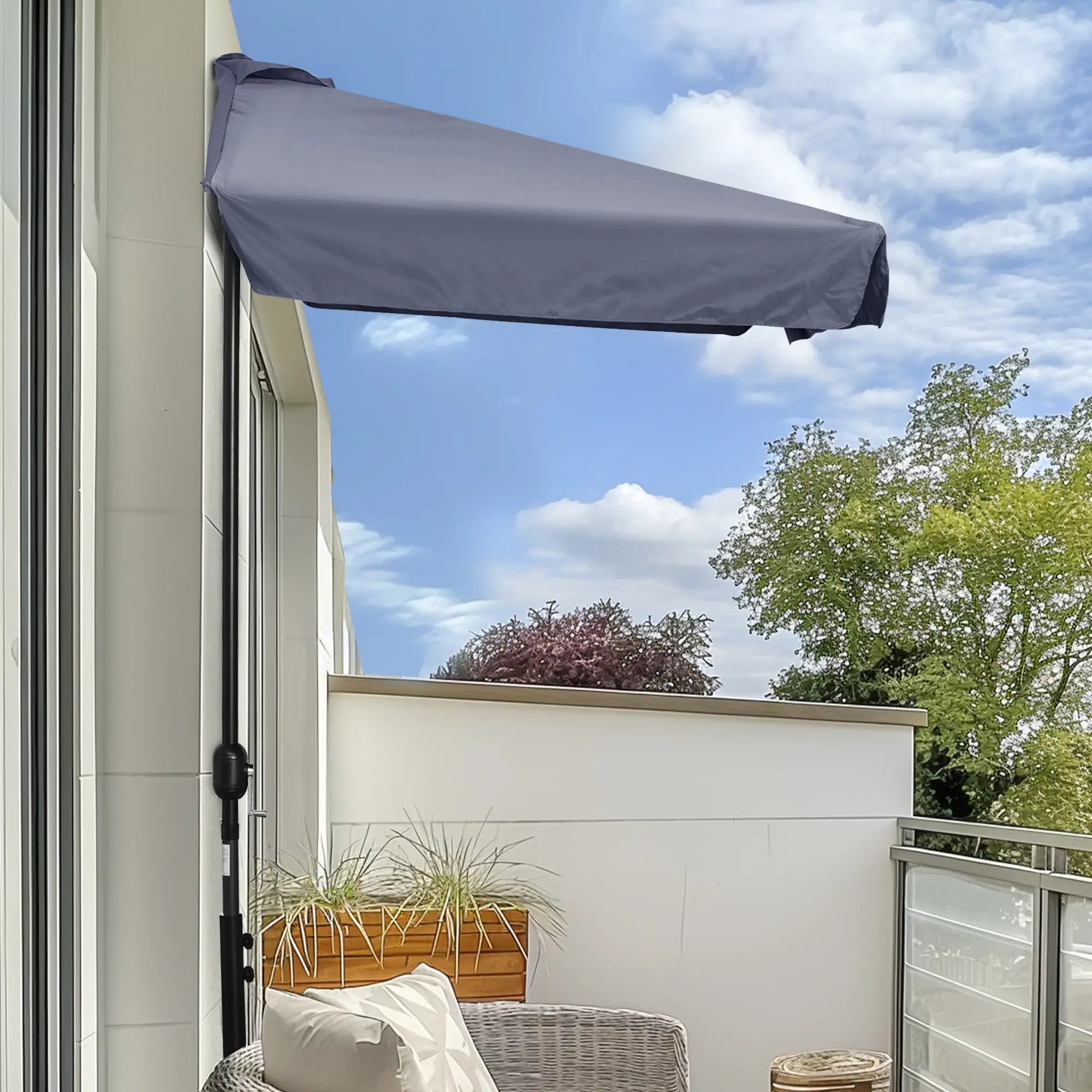 7.5ft Half Umbrella, Crank Handle, Top Vent, Grey Sun Umbrellas at Gallery Canada