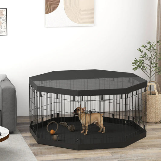 8 Panels Foldable Dog Playpen, 30" High, With Bottom Pad Houses, Kennels & Pens Black at Gallery Canada