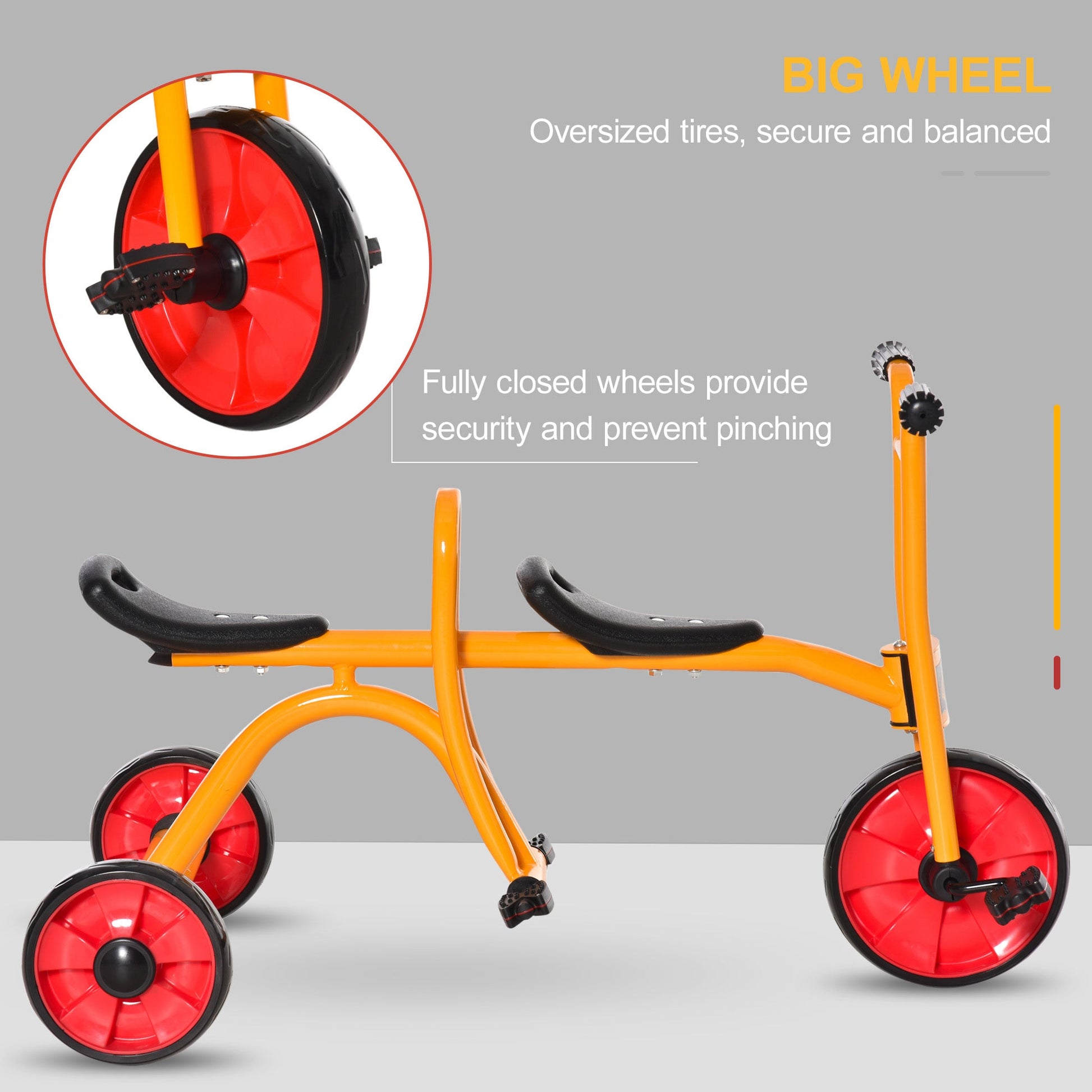 Kids Tandem Tricycle 3 Wheels Toddler Bike Trike Baby Boys Girls w/ Double Seats Outdoor &; Indoor for 3-5 Years Old Yellow - Gallery Canada