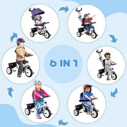 6 in 1 Toddler Tricycle Stroller, Basket, Canopy, 5-Point Harness, 12-60 Months, Purple Tricycles for Kids at Gallery Canada