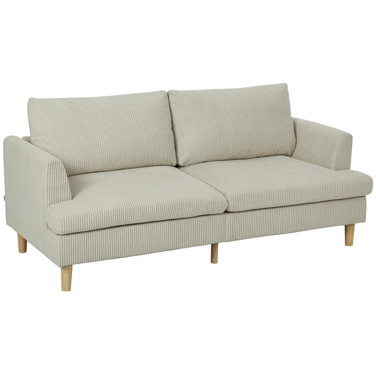 3 Seater Sofa, 74" Corduroy Couch, Solid Wood Legs, Beige 3-Seater Sofas Beige at Gallery Canada