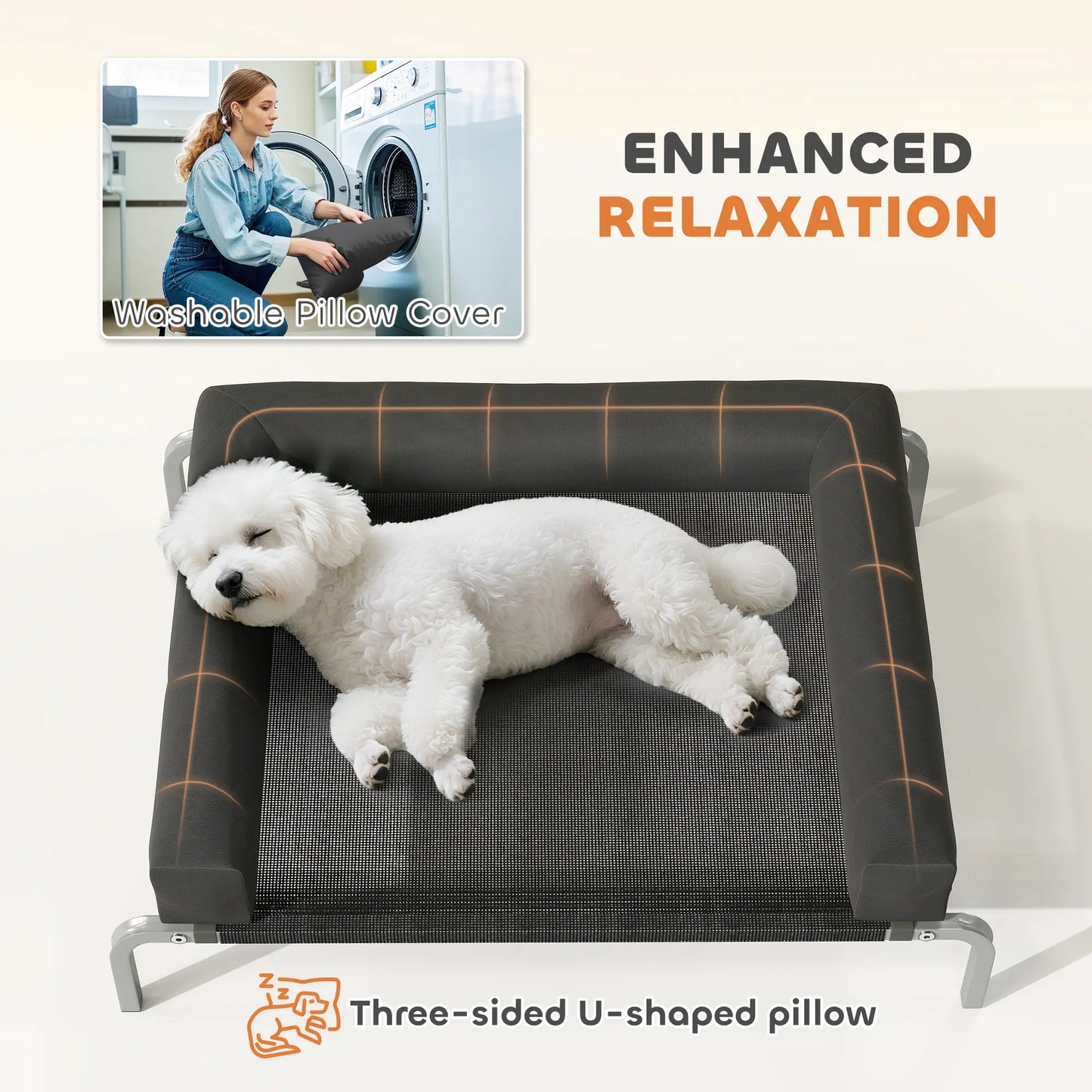 Elevated Dog Bed, Portable Raised Cot, Breathable Mesh, Water-Resistant Bolsters, Black Elevated Dog Beds at Gallery Canada