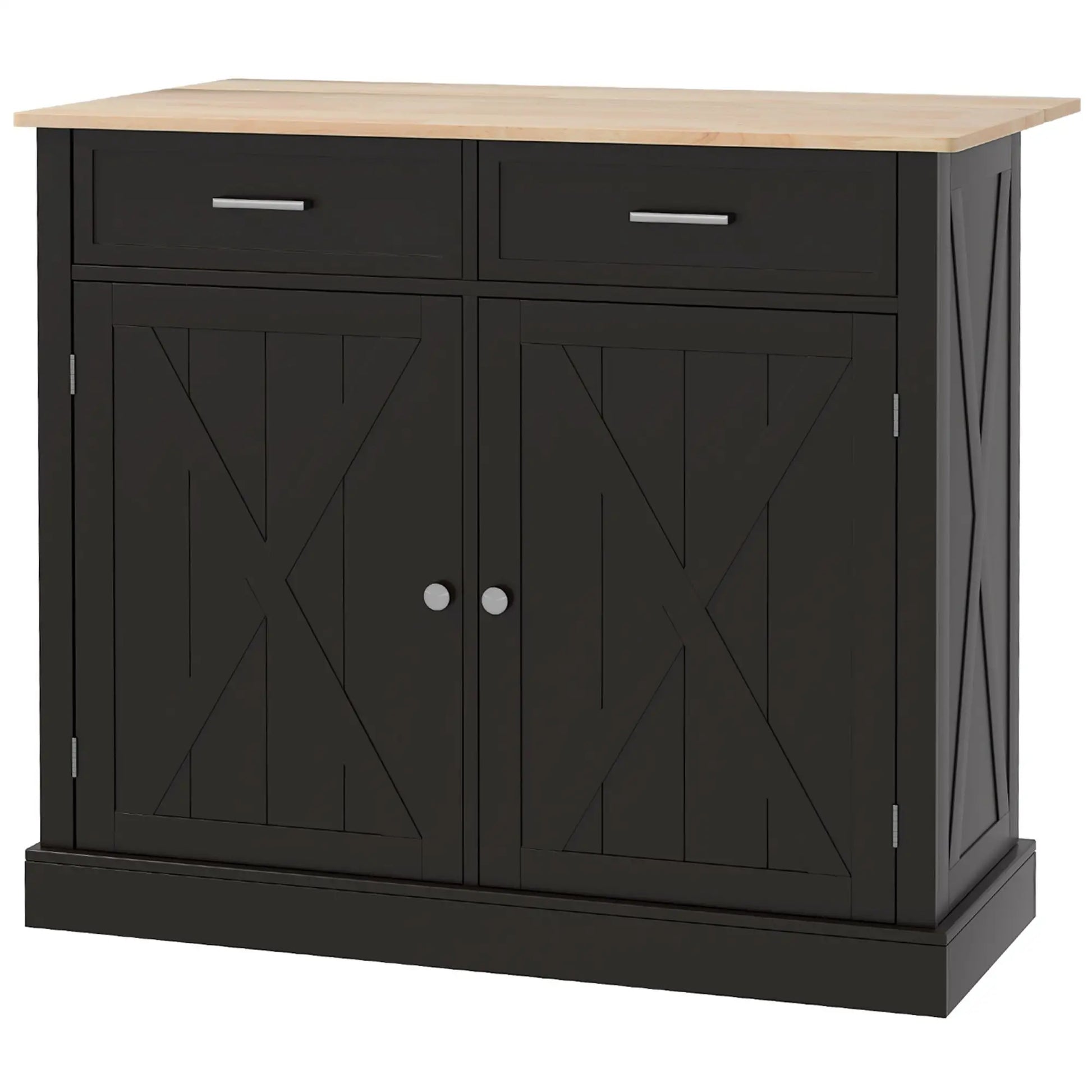 Kitchen Island with Drop Leaf, 2 Drawers, Adjustable Shelves, Black Kitchen Islands & Kitchen Carts Black at Gallery Canada