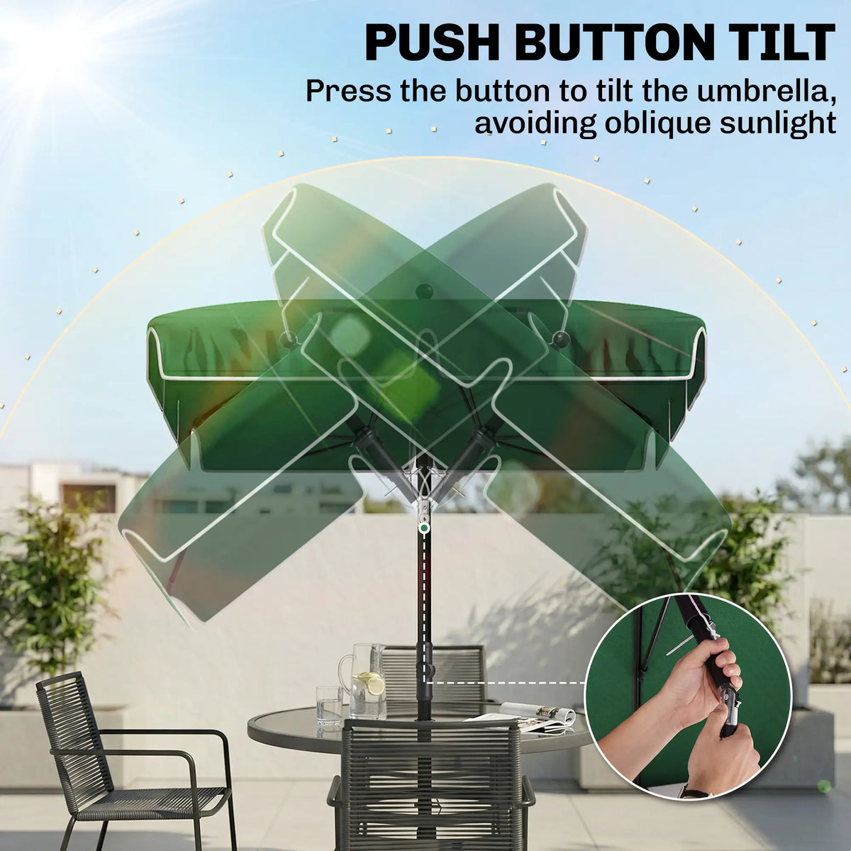 6.5x4ft Rectangle Patio Umbrella, Adjustable Tilt, Green Sun Umbrellas at Gallery Canada