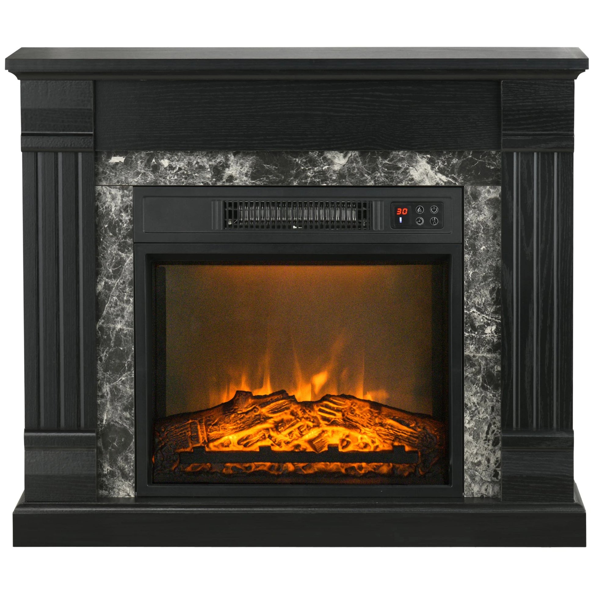Electric Fireplace Mantel, Freestanding Heater, Realistic Flame, Adjustable Temperature, Timer, Remote, Black Electric Fireplaces Black at Gallery Canada