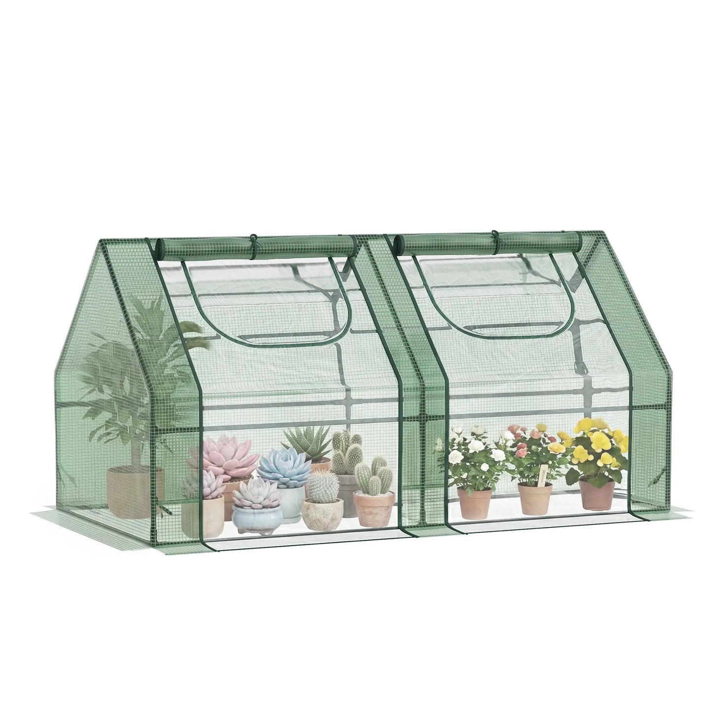 6' x 3' x 3' Portable Mini Greenhouse, Steel Frame, 2 PE Covers, Dark Green Mini Greenhouses at Gallery Canada