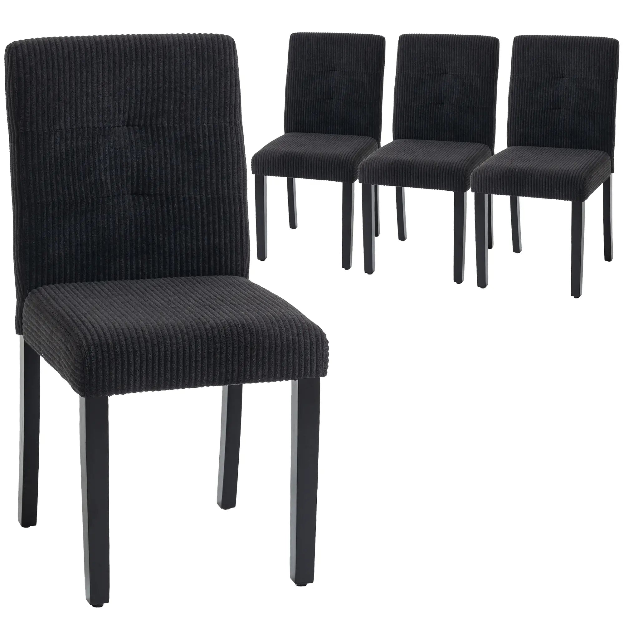 Modern Dining Chairs Set Of 4, Rubberwood Legs, Padded Seat, Black