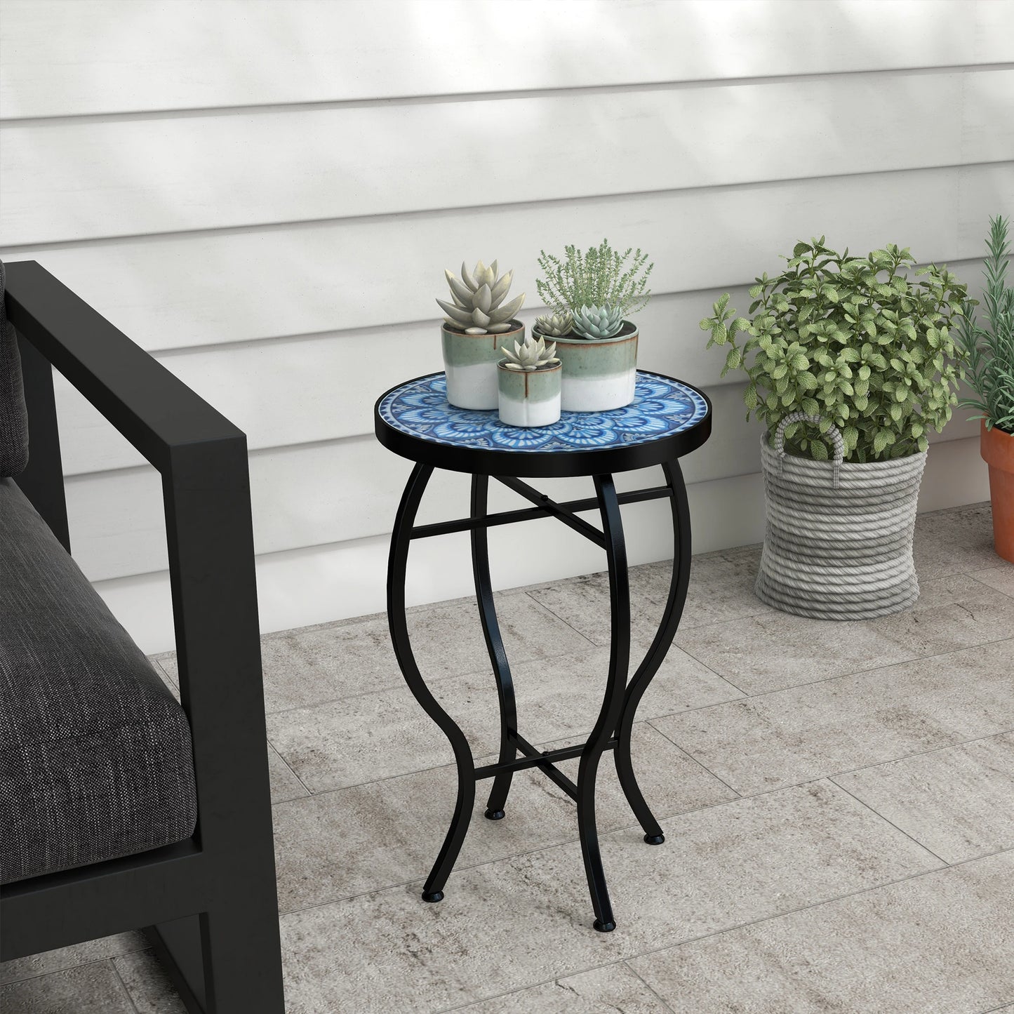 Round Outdoor Table, Patio Bistro Coffee Table, Mosaic Top, Steel Frame Patio Side Tables at Gallery Canada