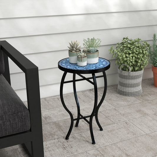 Round Outdoor Table, Patio Bistro Coffee Table, Mosaic Top, Steel Frame Patio Side Tables Multi-coloured, Black at Gallery Canada