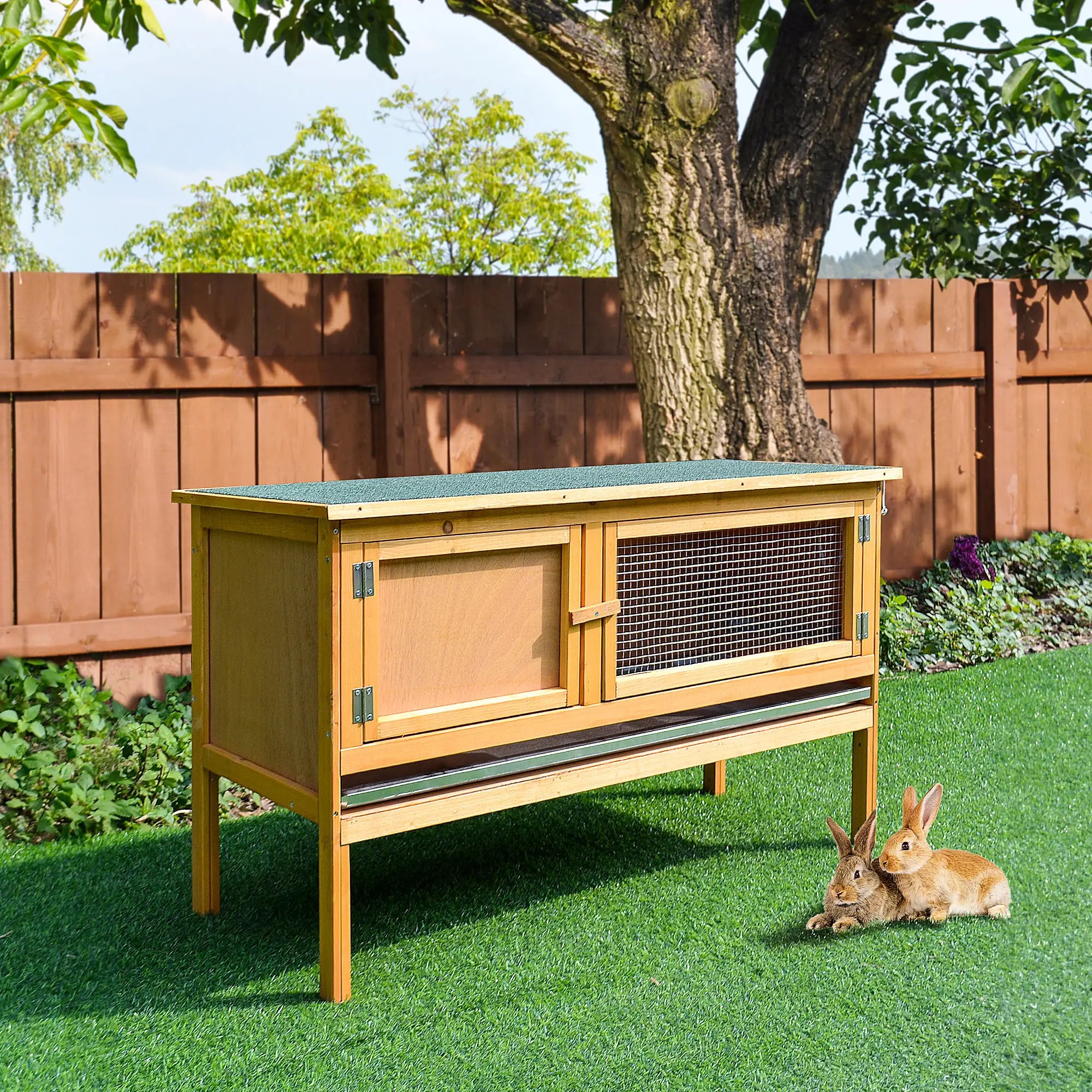 Wooden Rabbit Hutch, Indoor Outdoor Bunny Cage, Slide-Out Tray, Openable Roof Rabbit Hutch at Gallery Canada