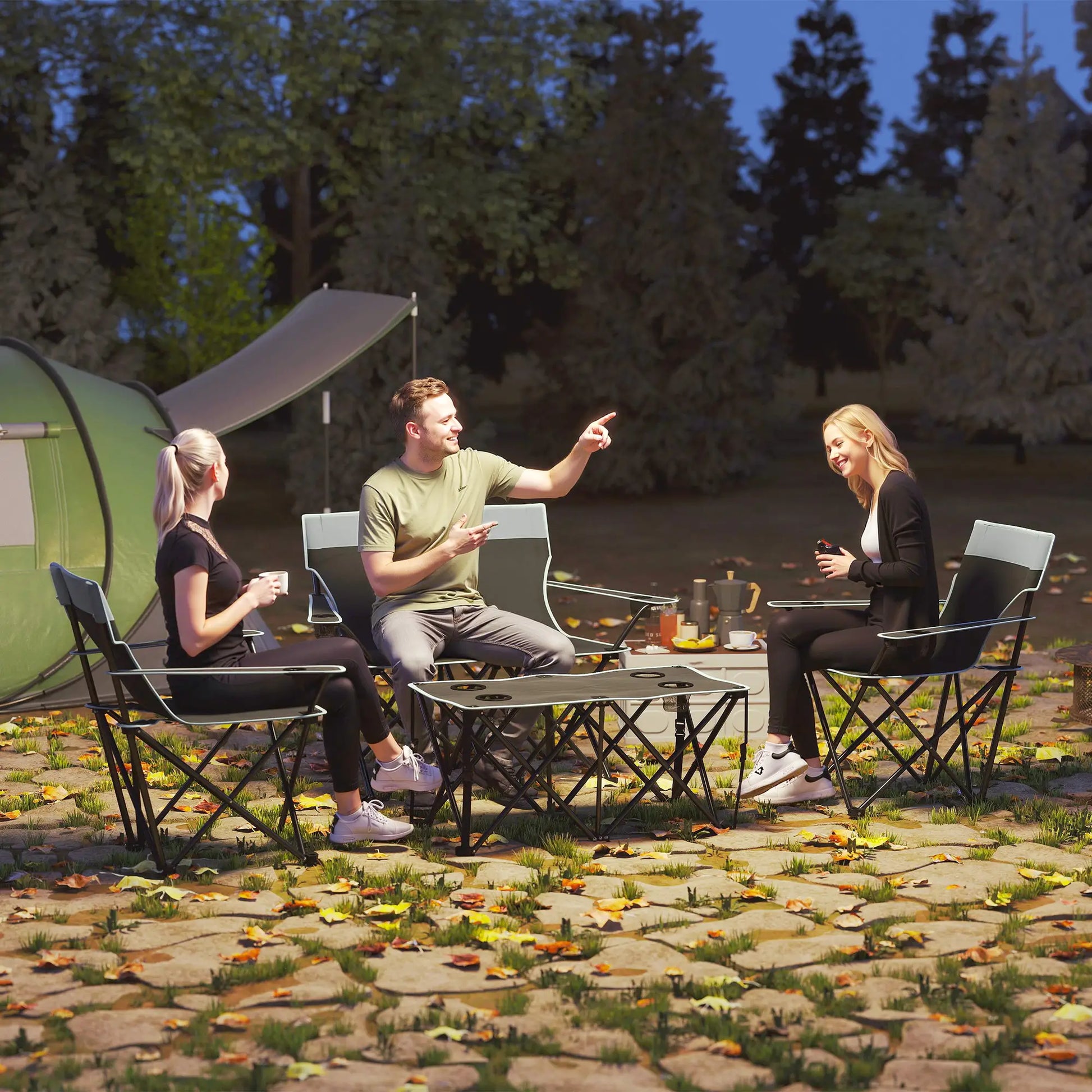 4 Piece Folding Camping Table and Chairs, Outdoor Set, Grey Picnic Tables & Camping Chairs at Gallery Canada