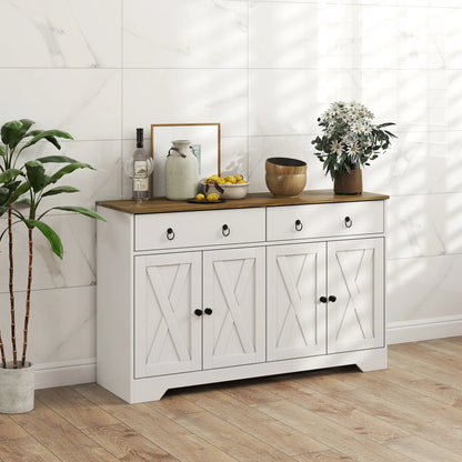 Kitchen Sideboard Cabinet, 2 Drawers, 4 Barn Doors, 2 Adjustable Shelves, White Bar Cabinets at Gallery Canada