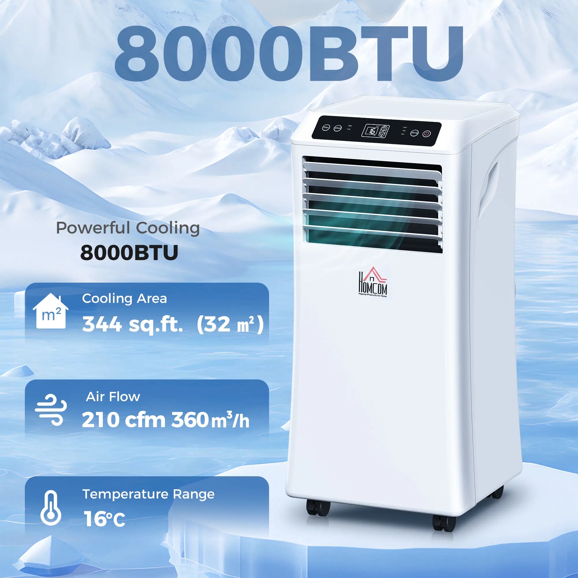 8000BTU Portable Air Conditioner, Cooling Dehumidifier, 2 Speed Fans, 24H Timer, White Air Conditioner at Gallery Canada