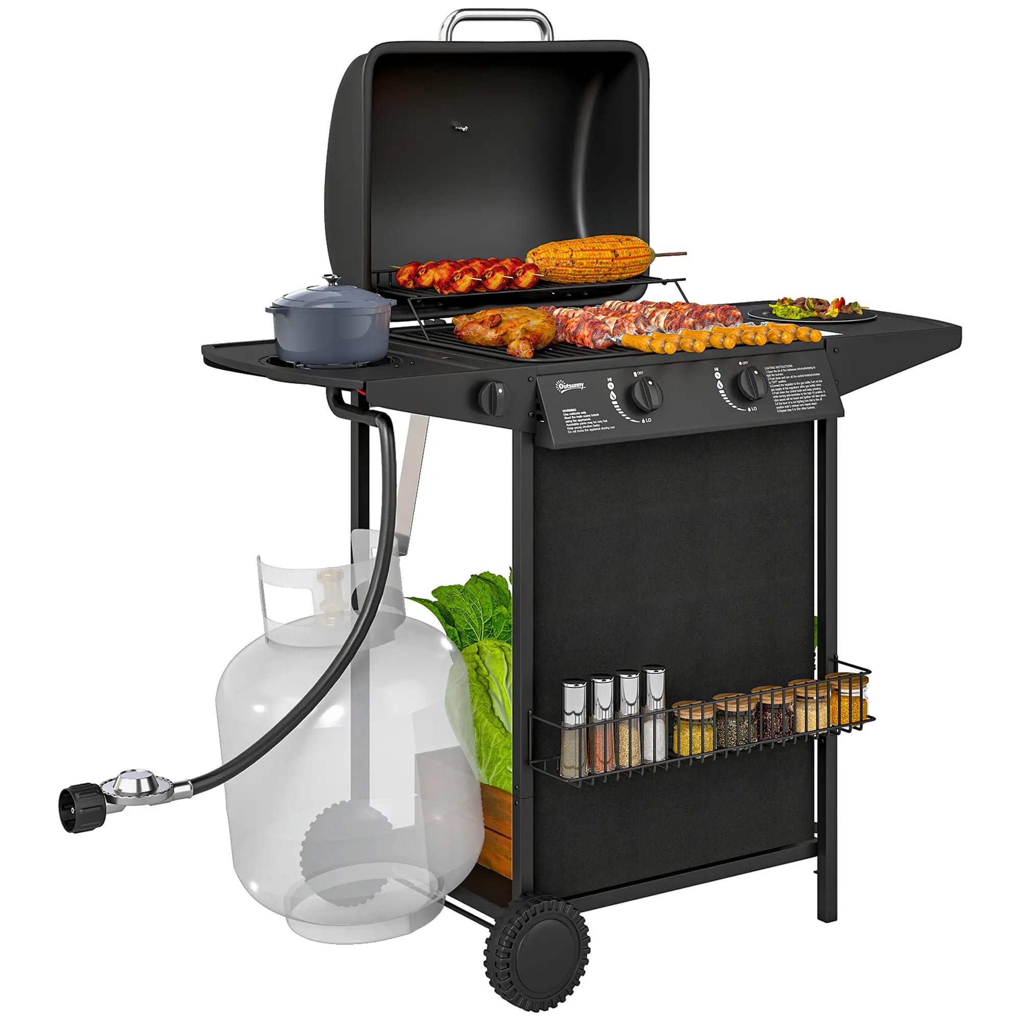2+1 Burner Propane Gas BBQ Grill, Portable With Side Burner, Thermometer, Black Propane Gas Grills at Gallery Canada