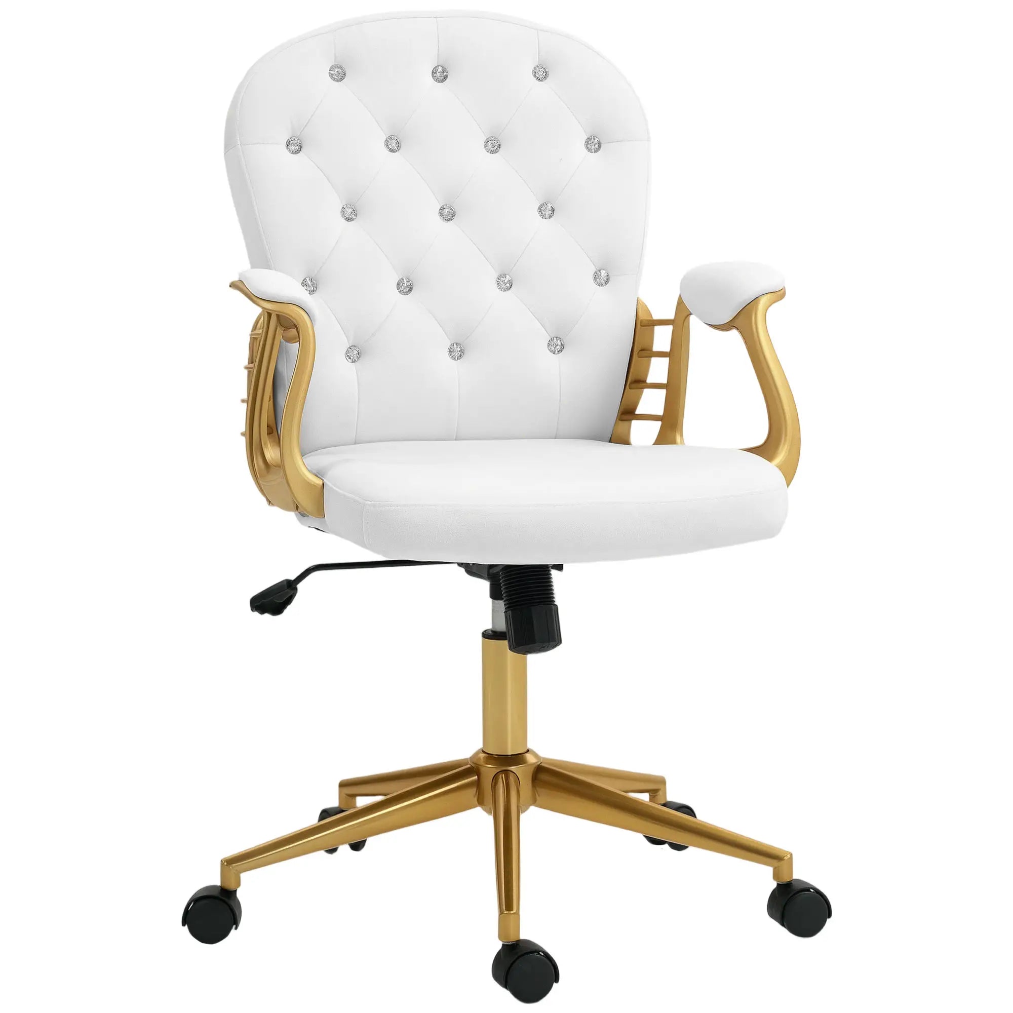 Velvet Office Chair, Button Tufted, Swivel Wheels, Adjustable Height, Cream White Task Chairs Cream White, Gold at Gallery Canada