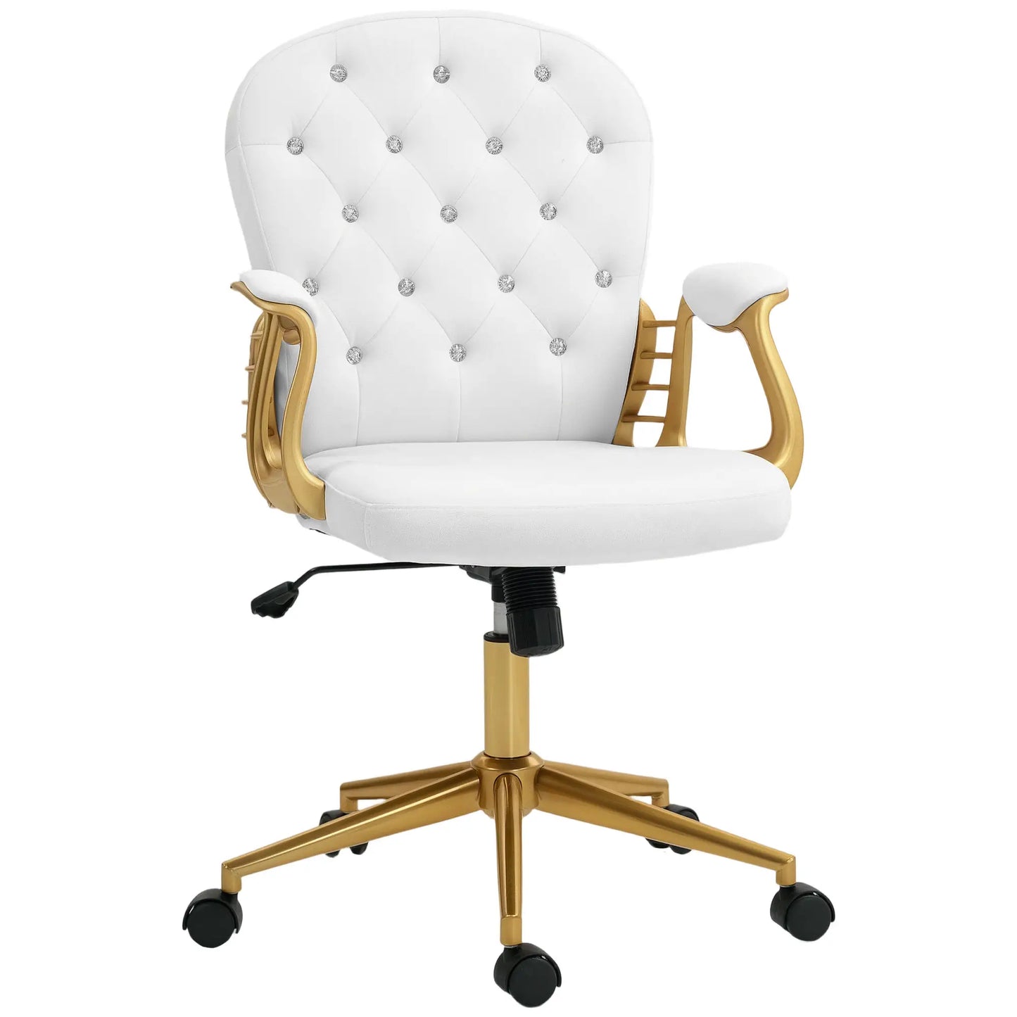 Velvet Office Chair, Button Tufted, Swivel Wheels, Adjustable Height, Cream White Task Chairs Cream White, Gold at Gallery Canada