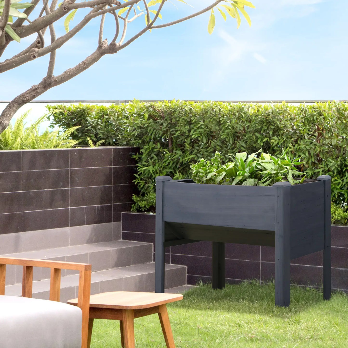 Wooden Raised Garden Stand, 48" x 24" x 32", Grey Raised Garden Beds at Gallery Canada