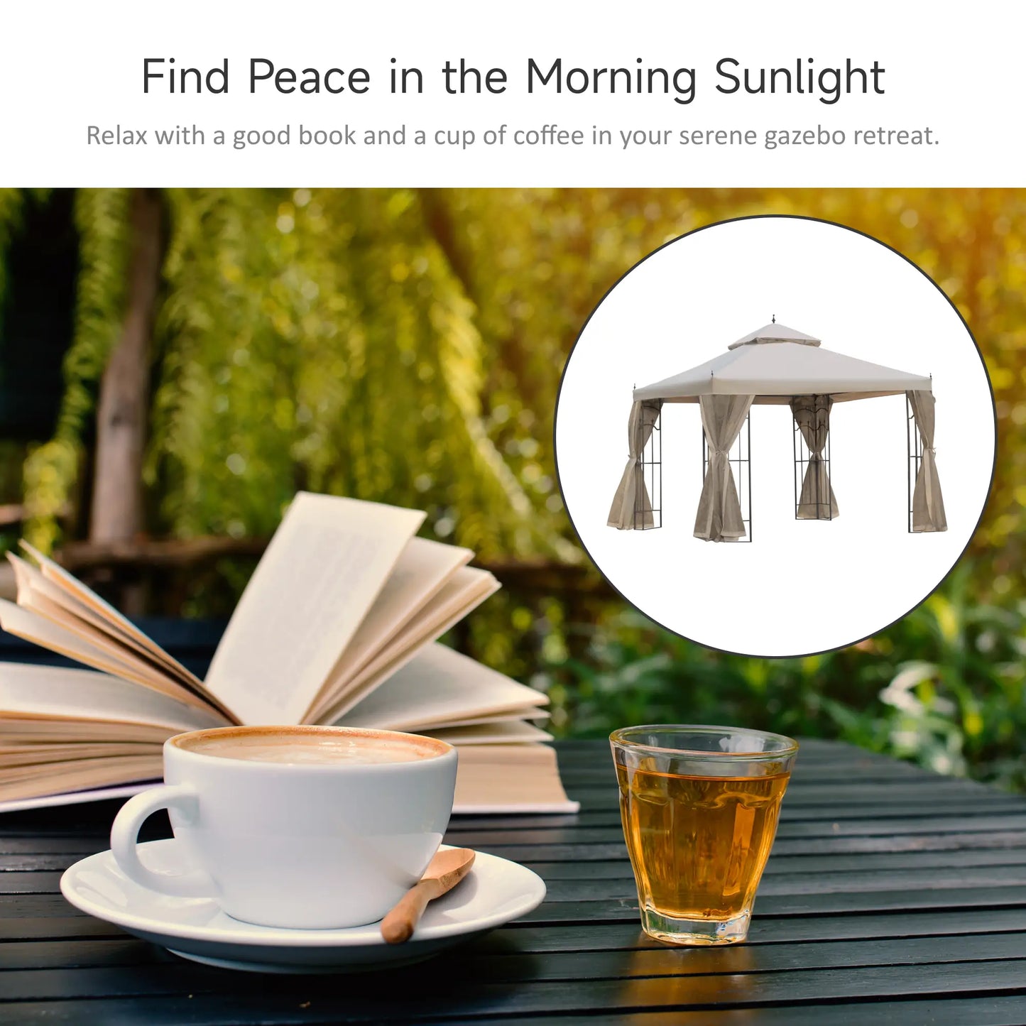 10' x 10' Steel Patio Gazebo, Removable Mesh Curtains, Brown Gazebos at Gallery Canada