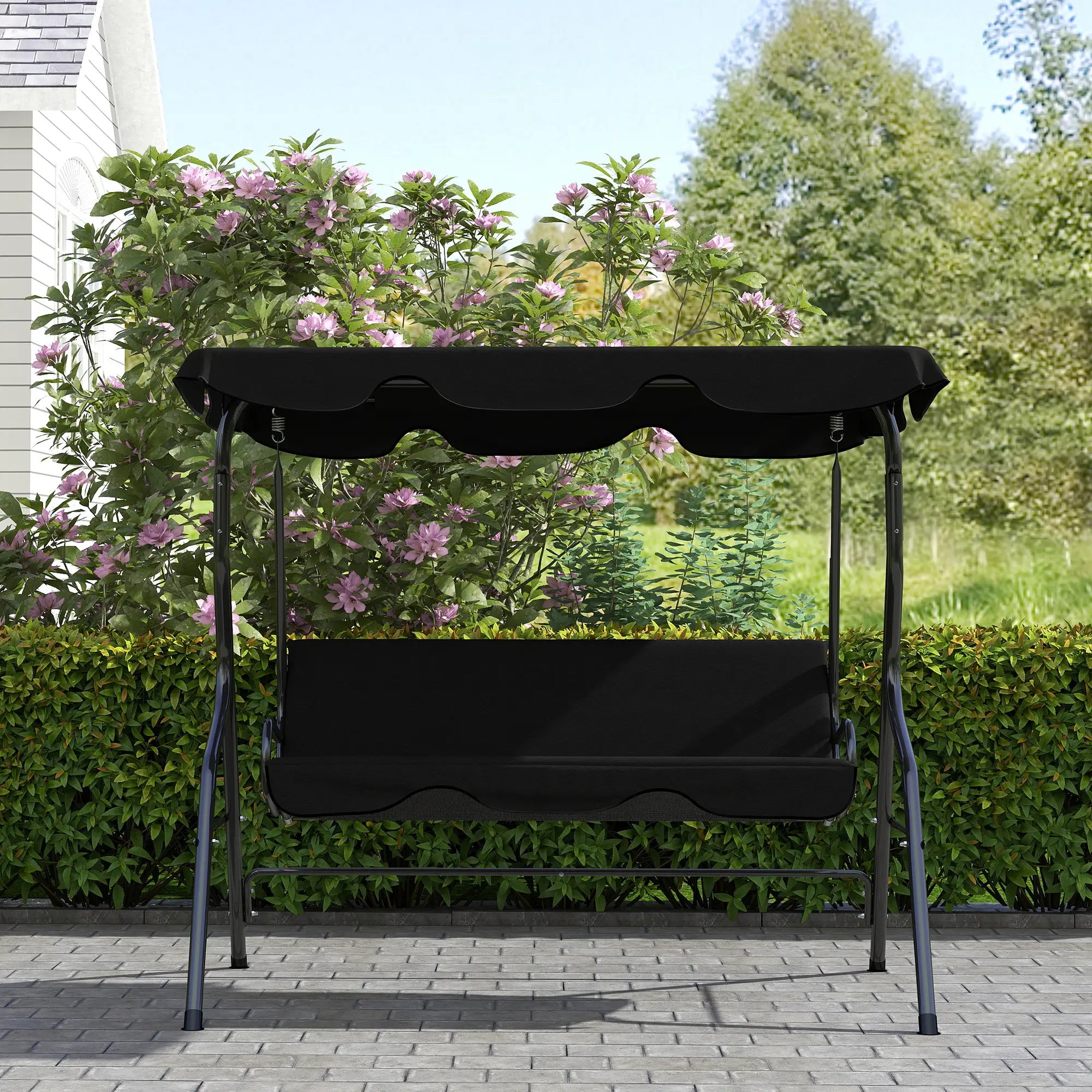 Outdoor Porch Swing, Adjustable Canopy, 3-Seater Patio Chair With Cushion, Black Porch Swings with Canopy at Gallery Canada