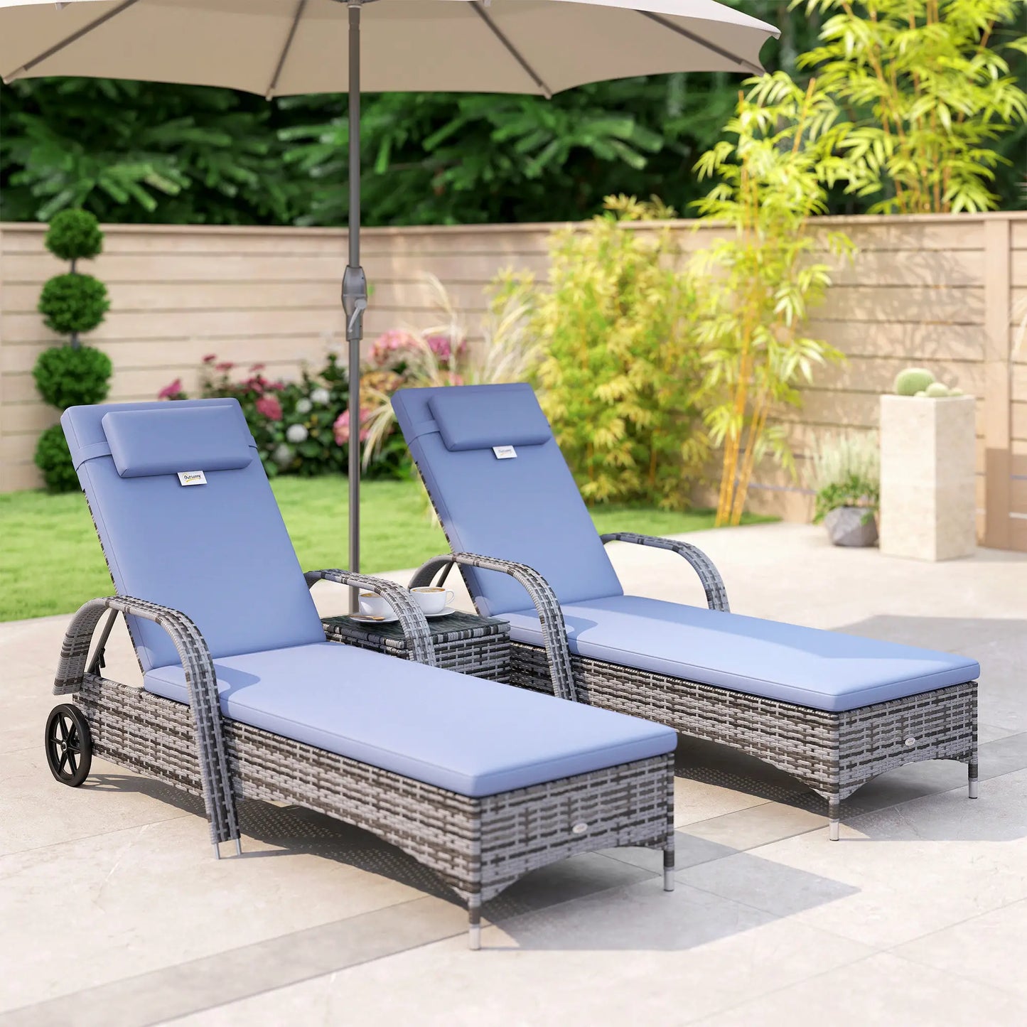 3-Piece Patio Rattan Chaise Lounge Set, Outdoor PE Wicker, Adjustable, Grey Chaise Loungers at Gallery Canada
