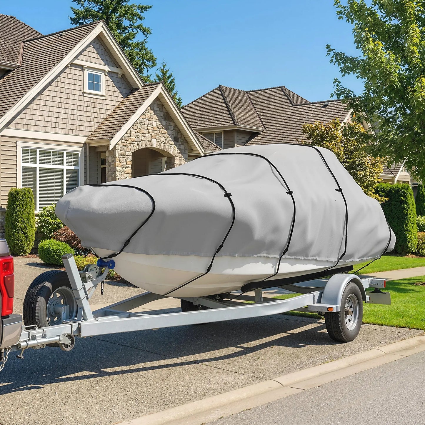 20-21 Ft Trailer Boat Cover, 3000mm Waterproof, Light Grey Water Sports & Boating Supplies at Gallery Canada