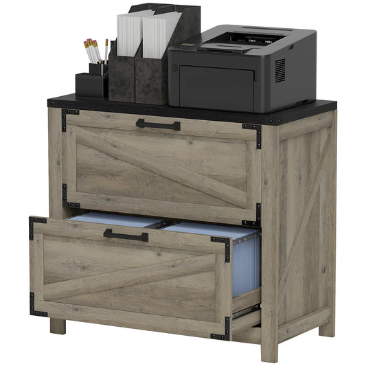 2 Drawer Filing Cabinet, Farmhouse Office Storage, Adjustable Hanging Bars, Letter, A4, Legal Size, Grey Office Cabinets & Cupboards Grey Wash at Gallery Canada