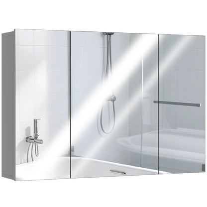 35" x 24" Wall Mirror Cabinet, Bathroom Medicine Cabinet, 3 Doors, Adjustable Shelves, Grey Mirror Medicine Cabinets Grey at Gallery Canada