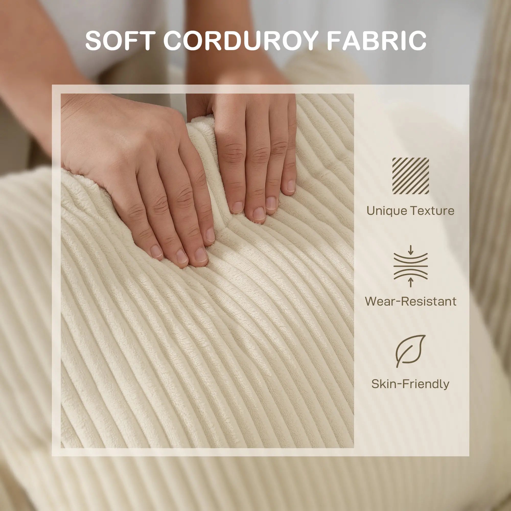 Corduroy Couch, 3 Seater Sofa, Modern with Curved Armrests, 8 Pillows, Beige 3-Seater Sofas at Gallery Canada