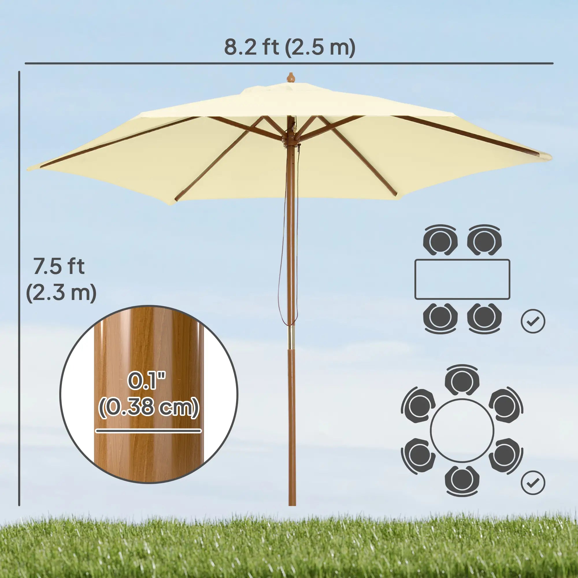 8FT Wood Market Umbrella, Round Garden Parasol, Bamboo Ribs, Cream White Sun Umbrellas at Gallery Canada