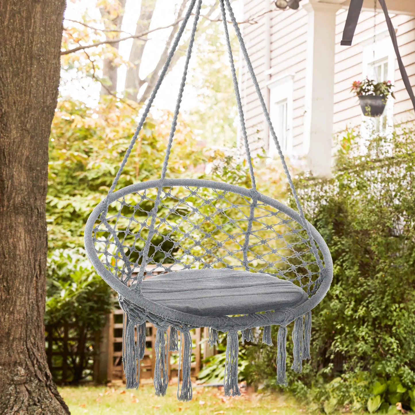 Hanging Rope Hammock Swing, Indoor Outdoor, Cotton-Polyester, Dark Grey Hammock Swings at Gallery Canada