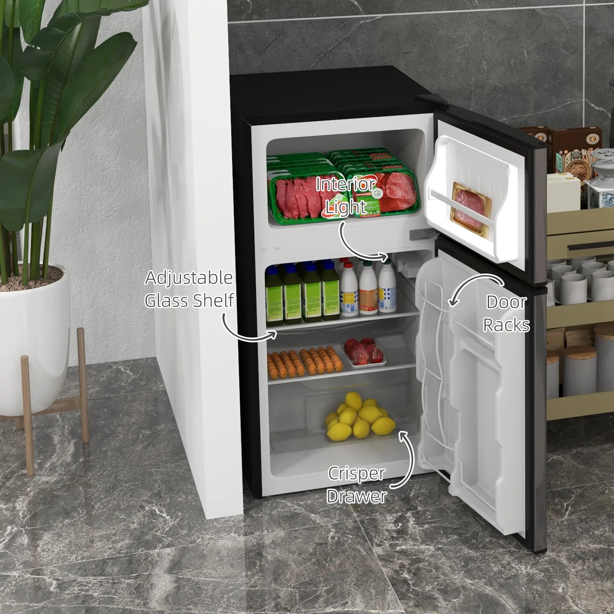 3.2 Cu Ft Compact Refrigerator, Mini Fridge with Freezer, Silver Small Kitchen Appliances at Gallery Canada