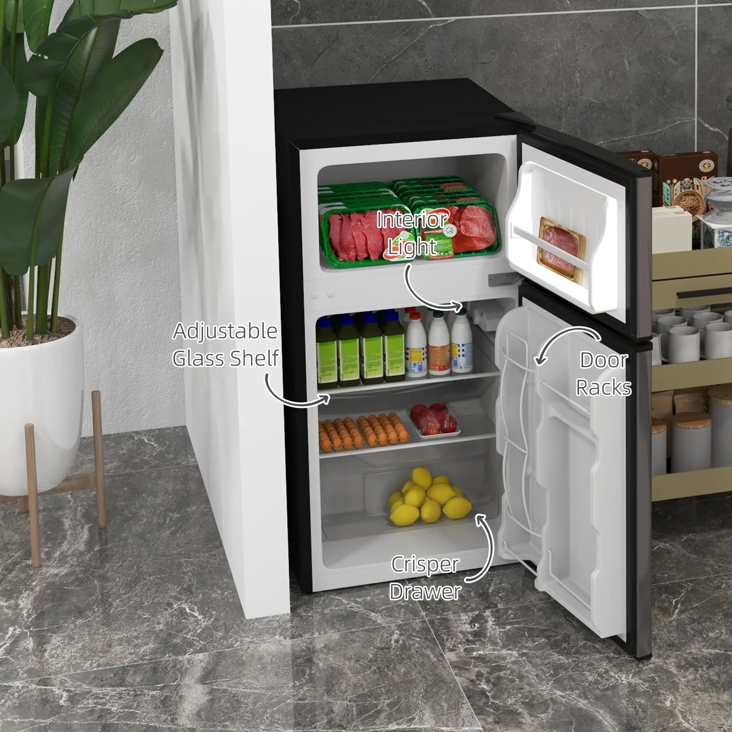 3.2 Cu Ft Compact Refrigerator, Mini Fridge with Freezer, Silver Small Kitchen Appliances at Gallery Canada