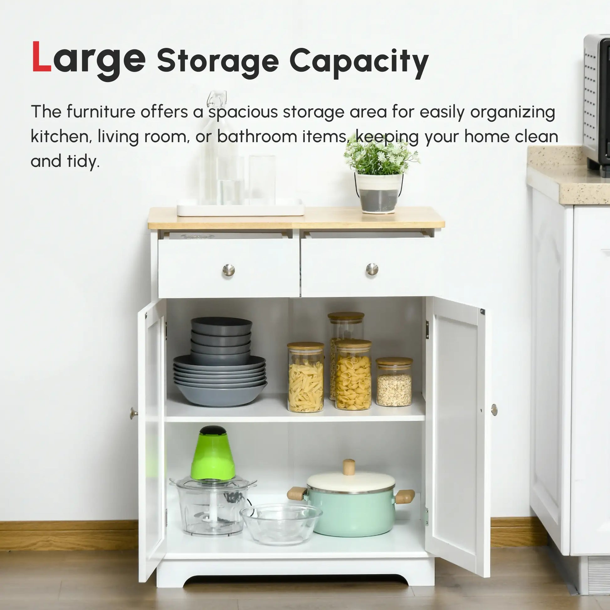 Sideboard Buffet Cabinet, 27" Kitchen Storage, Adjustable Shelf, White Storage Cabinets at Gallery Canada