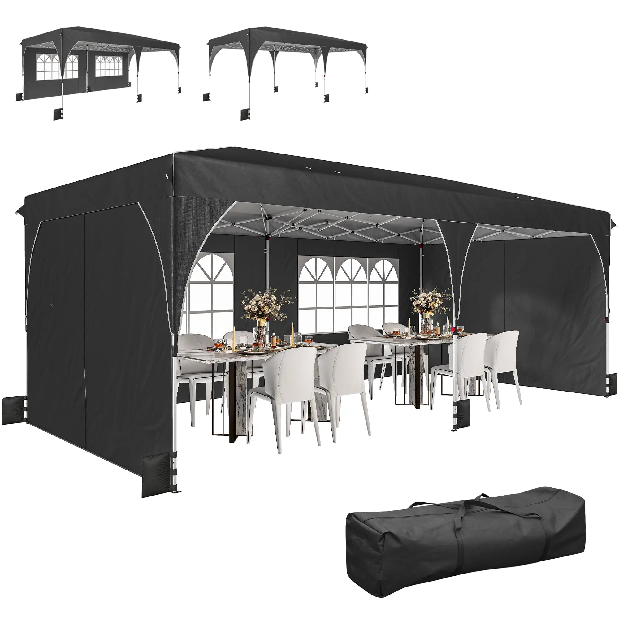 10 x 20 ft Pop Up Canopy Tent, Reflective Strips, UPF 50+, 6 Sandbags, Black Pop Up Canopies at Gallery Canada