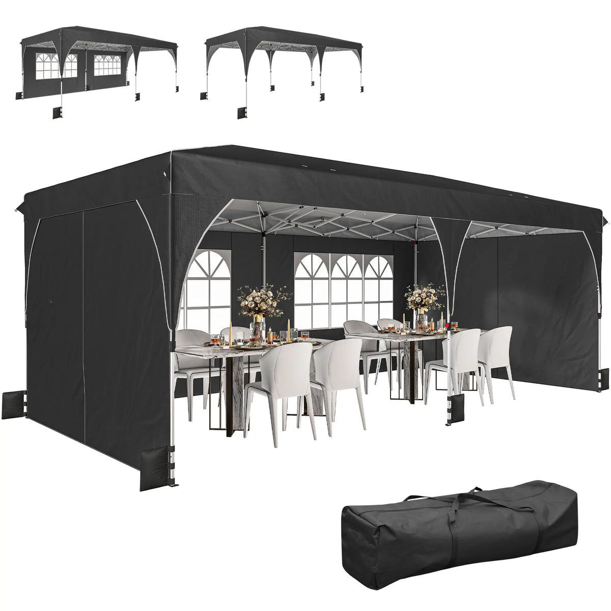 10 x 20 ft Pop Up Canopy Tent, Reflective Strips, UPF 50+, 6 Sandbags, Black Pop Up Canopies at Gallery Canada